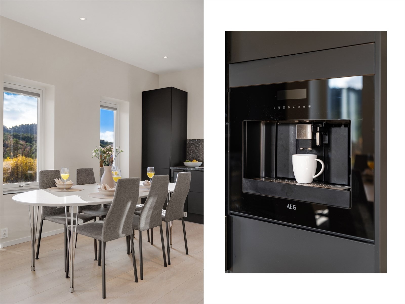 - Her kan du invitere venner og familie til hyggelige middager, merk integrert kaffemaskin og store vindusflater som gir rikelig med naturlig lys - Galleribilde