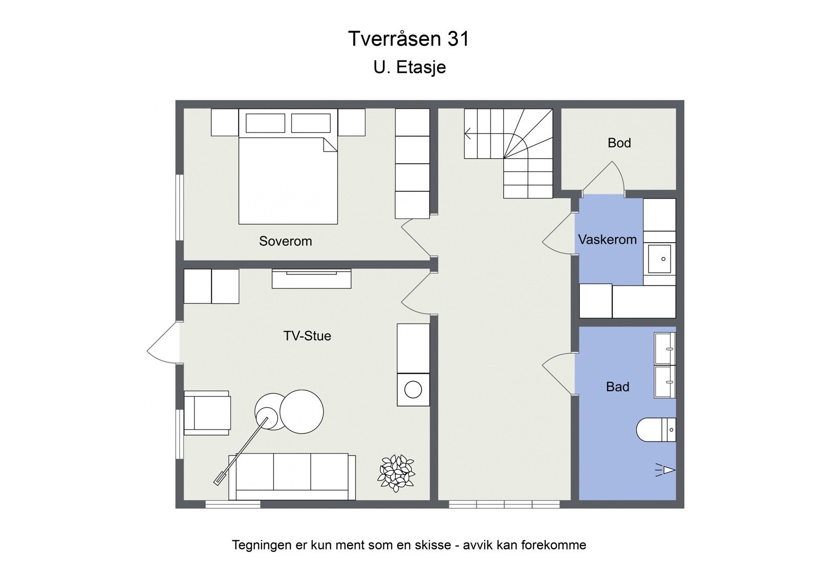 Omtrentlig planskisse, U. etasje Galleribilde