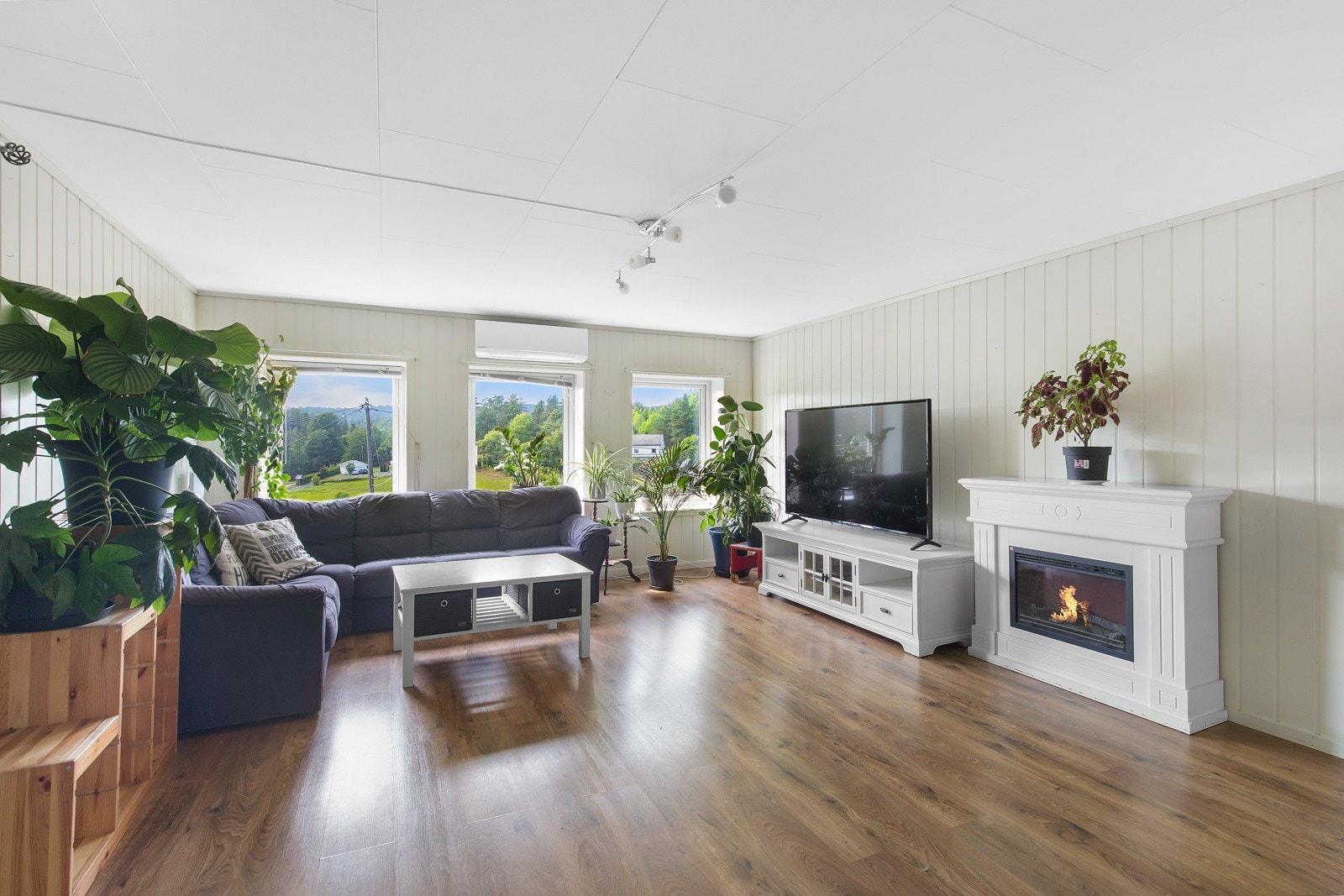 Lys og romslig stue med store vinduer. Galleribilde