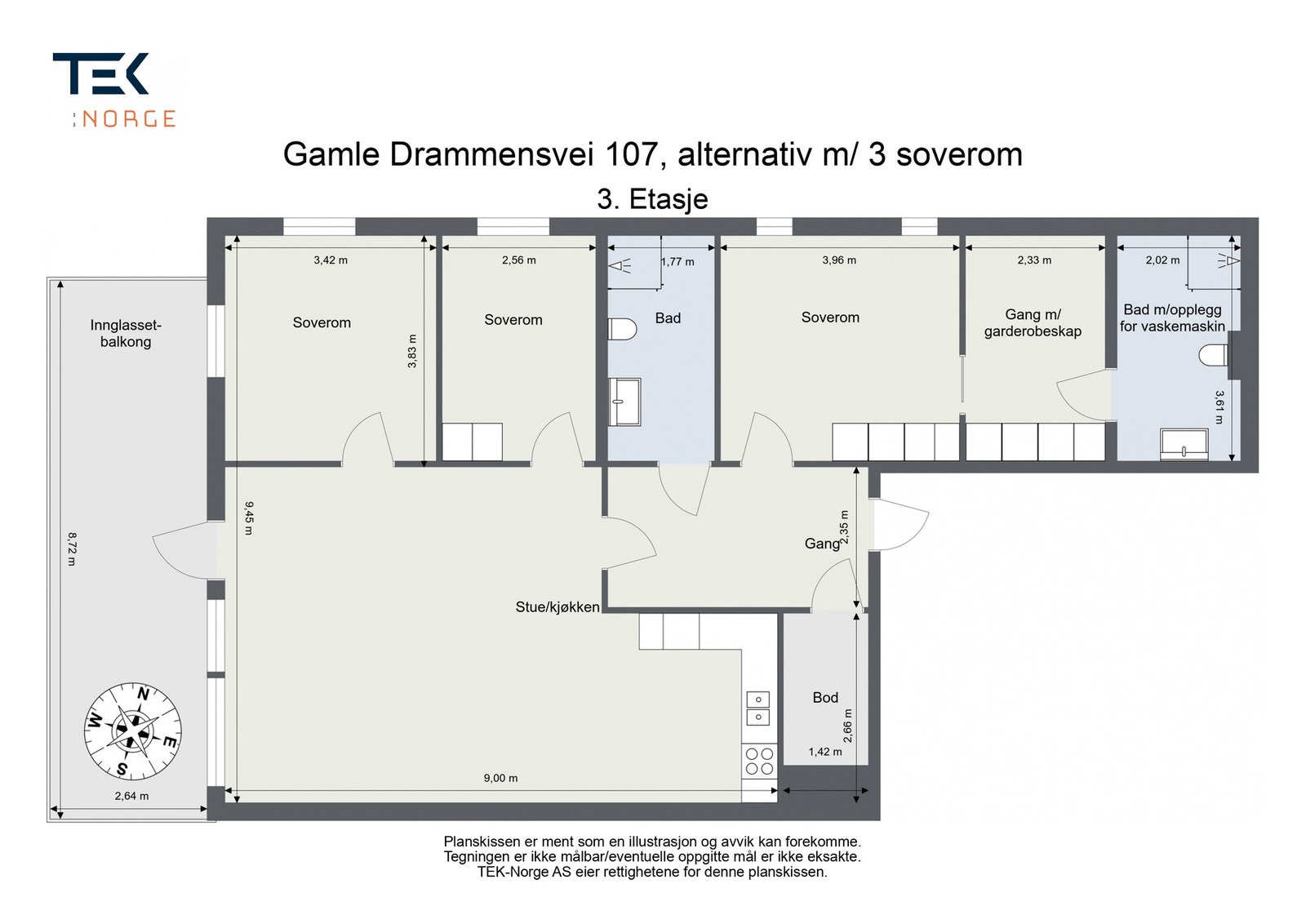 Alternativ plantegning m/ 3 soverom Galleribilde