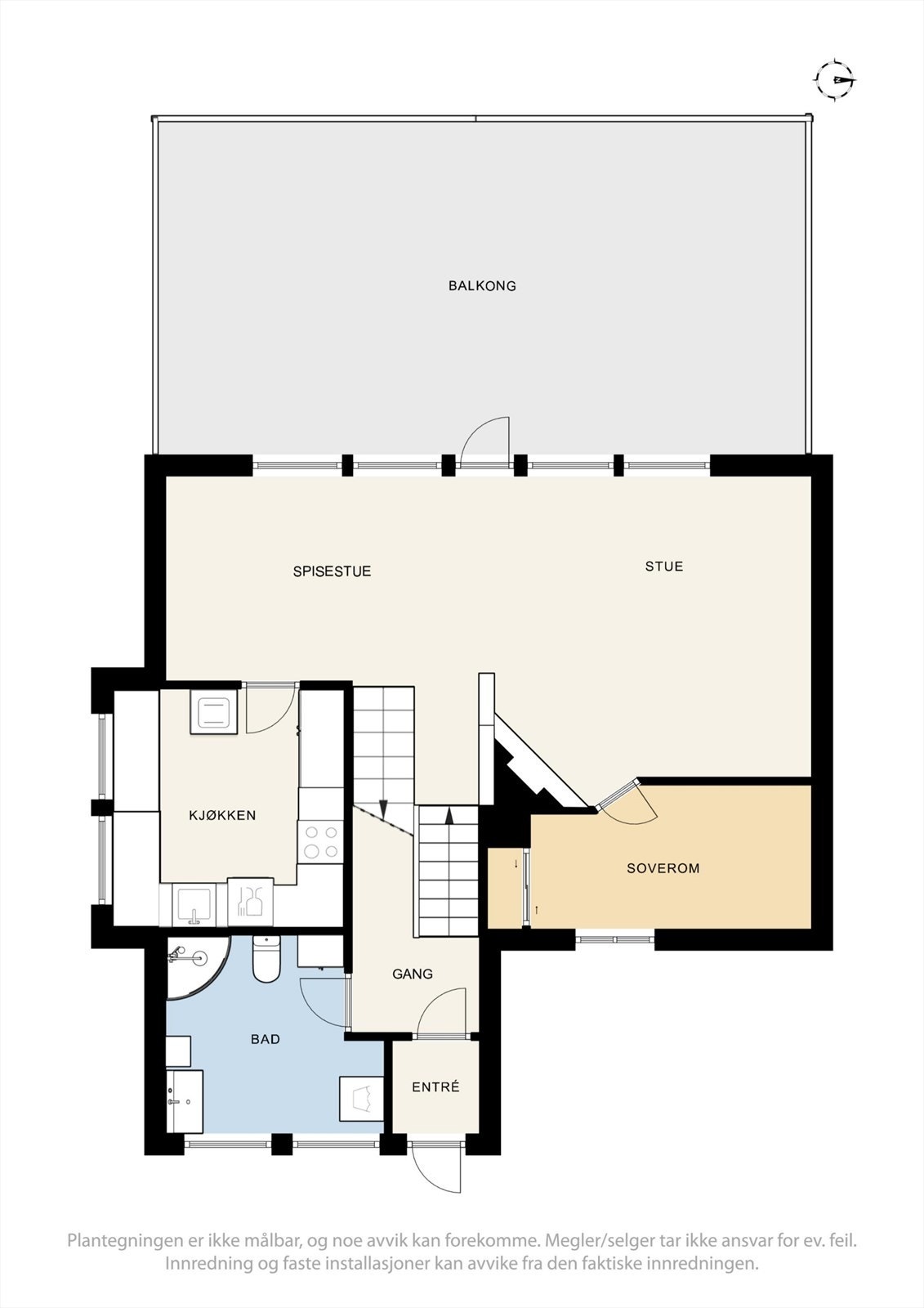 Vedlagte plantegninger gjenspeiler dagens planløsning slik den fremtår i dag og er i strid med godkjente byggetegninger/godkjent bruk. Se punkt "Ferdigattest/Brukstillatelse" i salgsoppgaven. Galleribilde