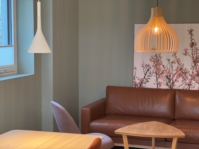 Koselig sofakrok med skinnsofa fra Bolia. Galleribilde