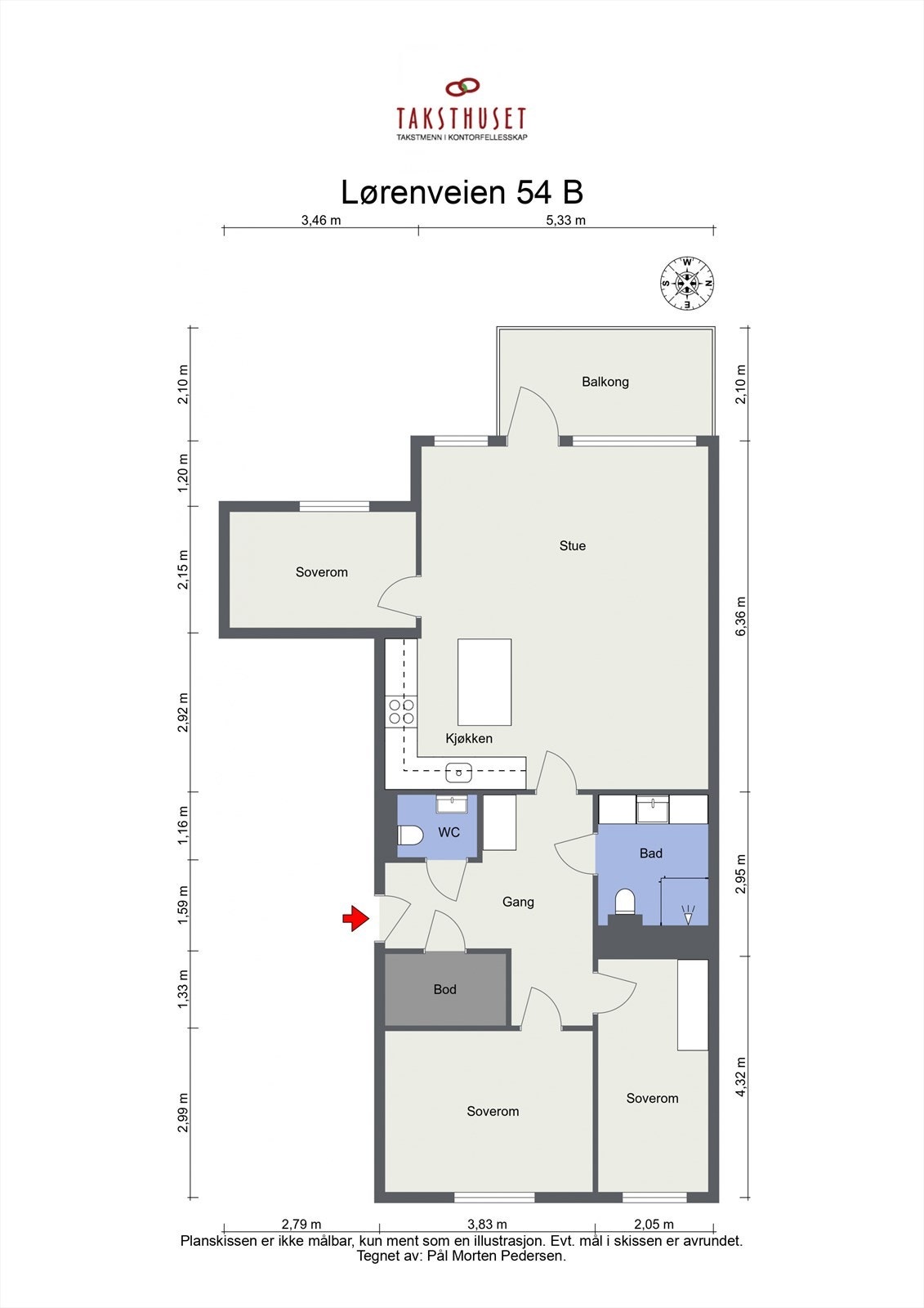 Planskisse. Utover innvendig lagringsplass disponerer boligen 1 kjellerbod på ca. 5 m2. Galleribilde