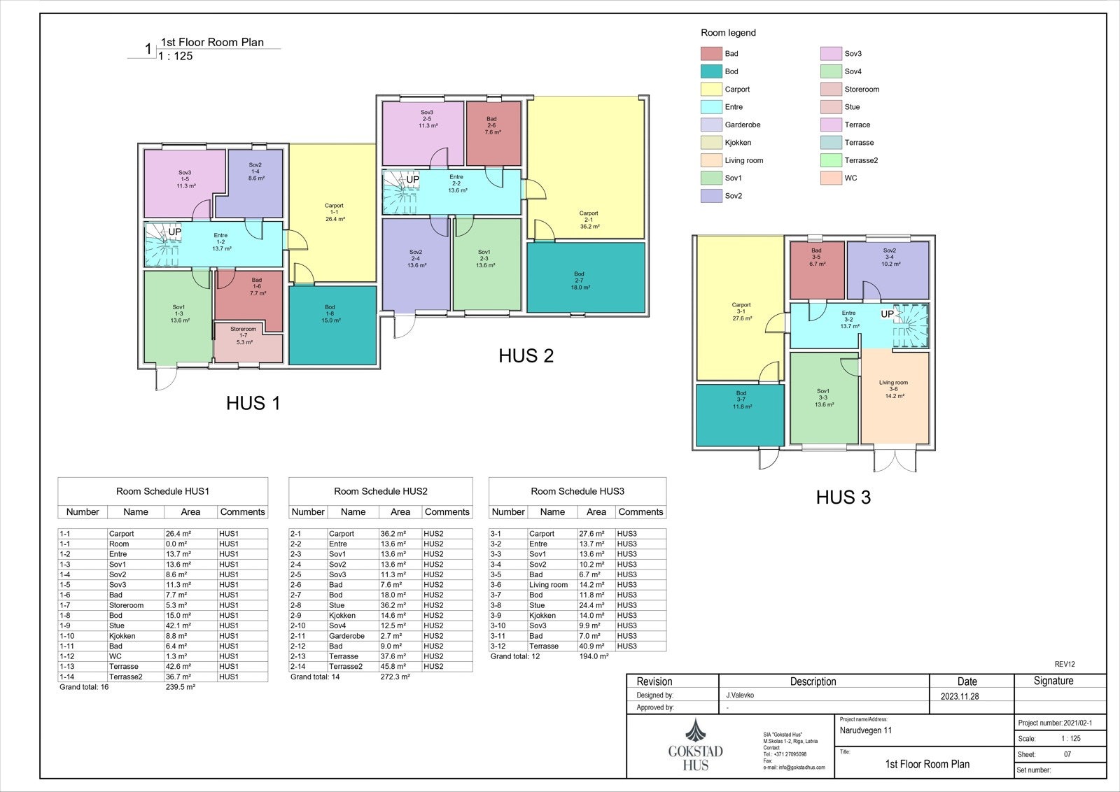 Plan 1 alle 3 boliger. Galleribilde
