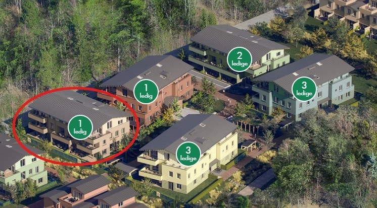 Kunstnerisk illustrasjon. Viser leilighetens/byggets plassering. Bilde lånt av Selvaag Bolig. Galleribilde