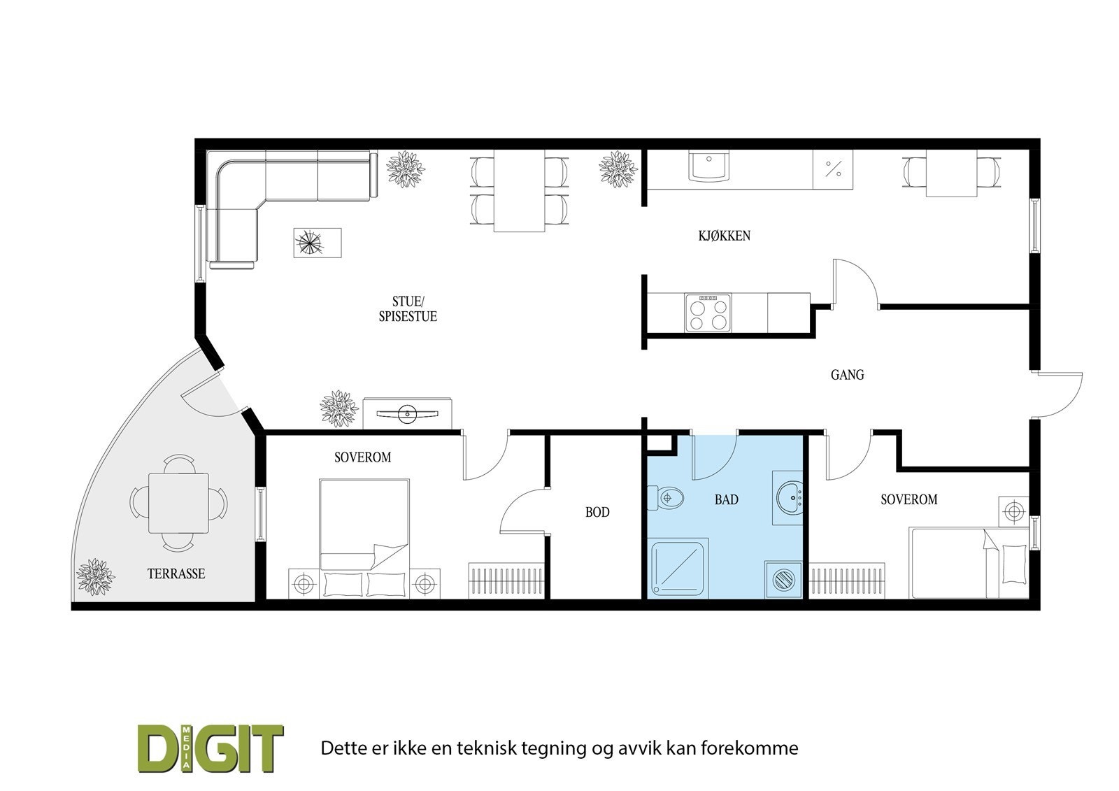 Leiligheten ligger i 4. etasje og byr på en god planløsning. Galleribilde