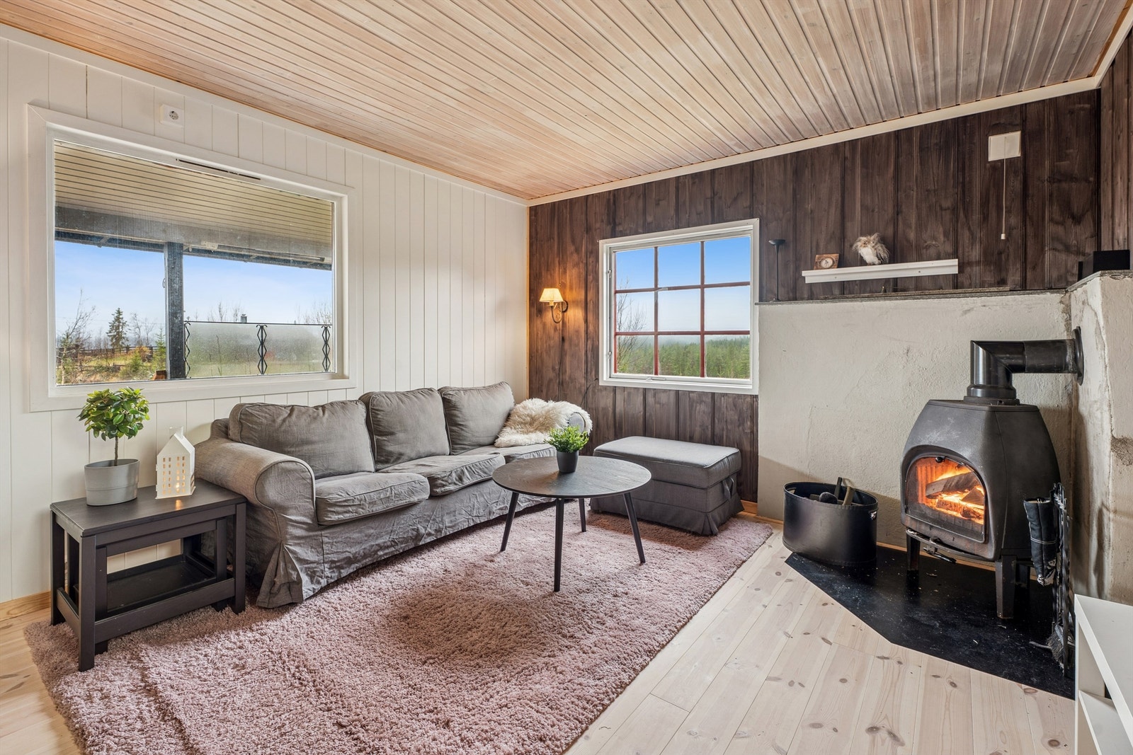 Store vindusflater slipper inn dagslys og gir utsyn mot naturen. Galleribilde