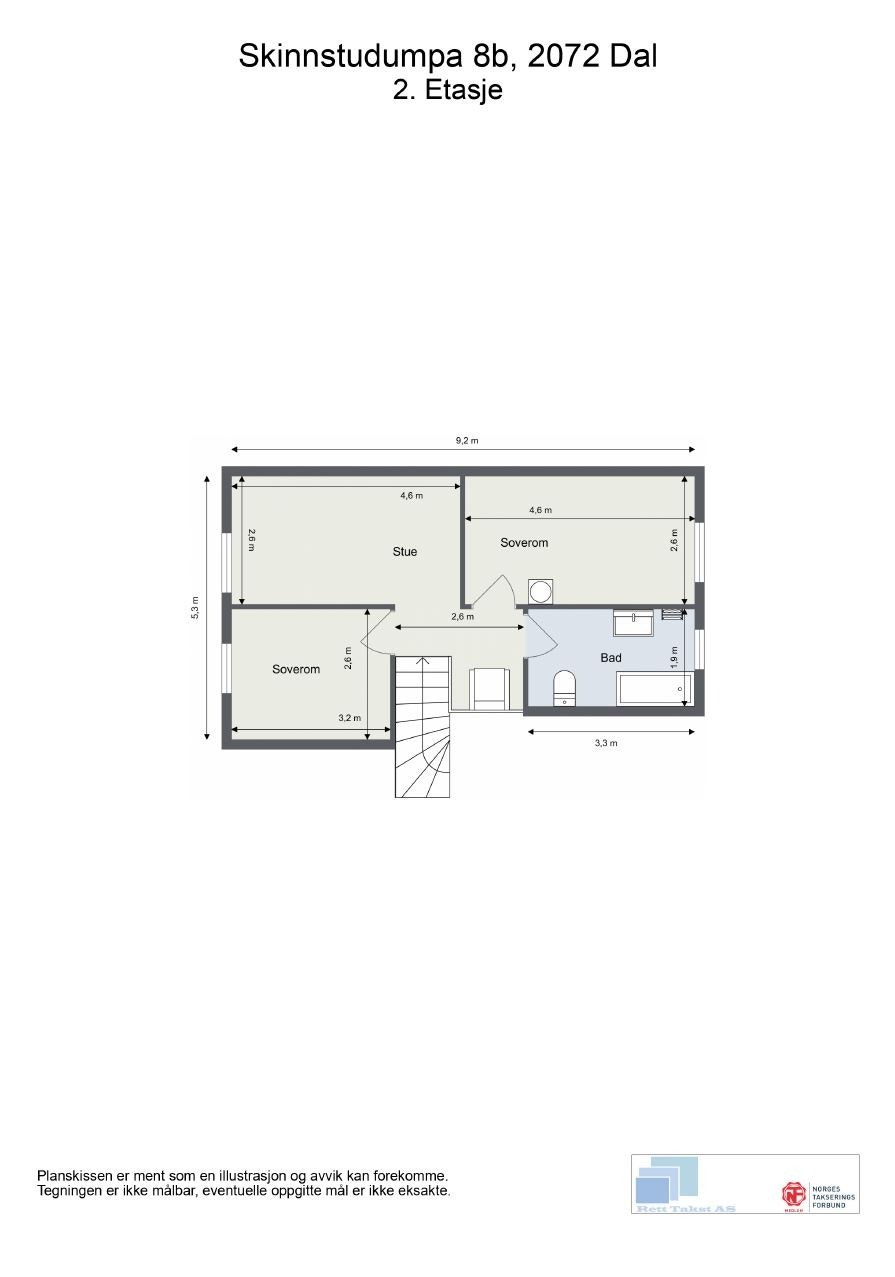 Andre etasje er innredet med loftstue, bad og to soverom. Galleribilde