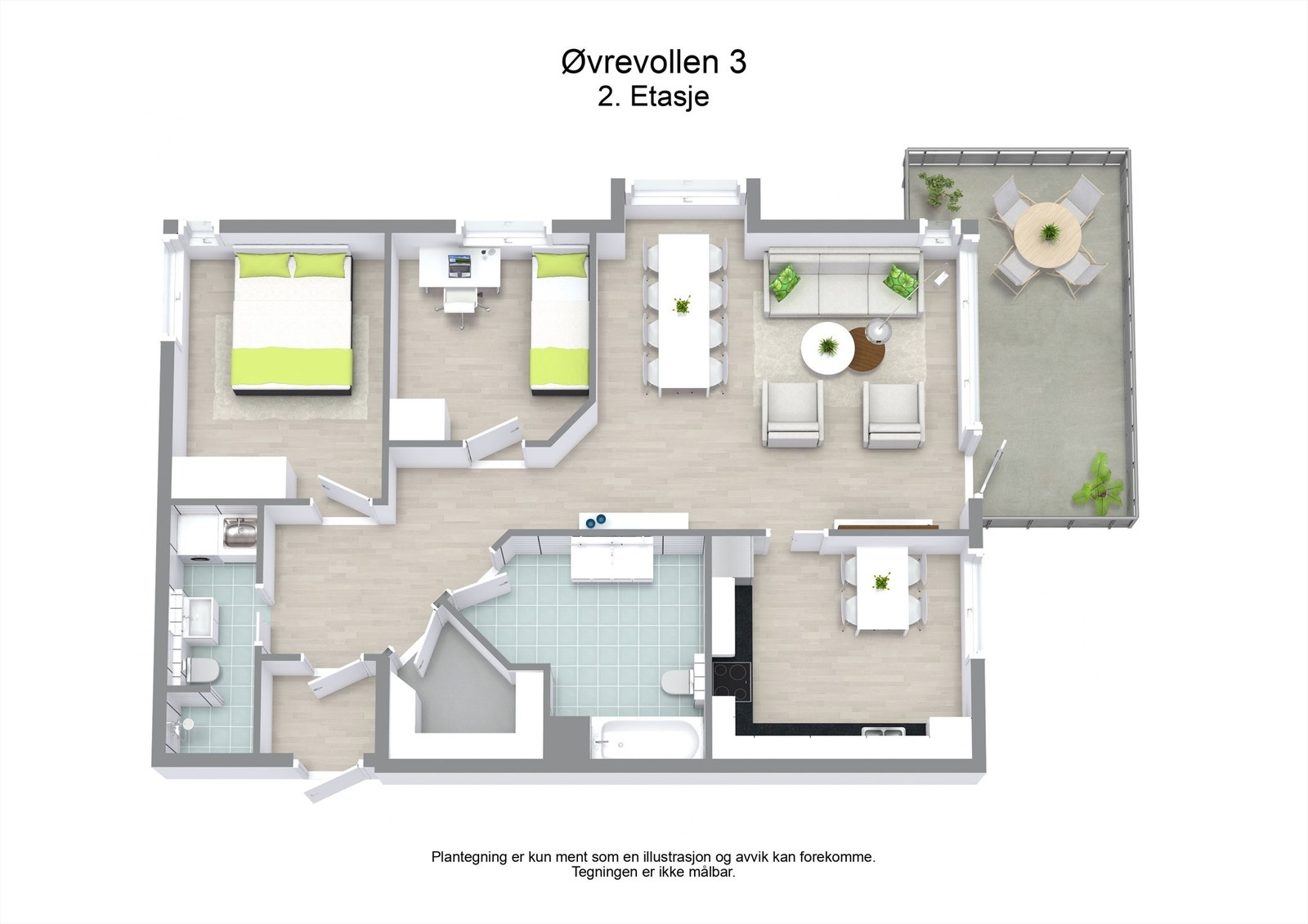 3 D plantegning 2. etasje Galleribilde