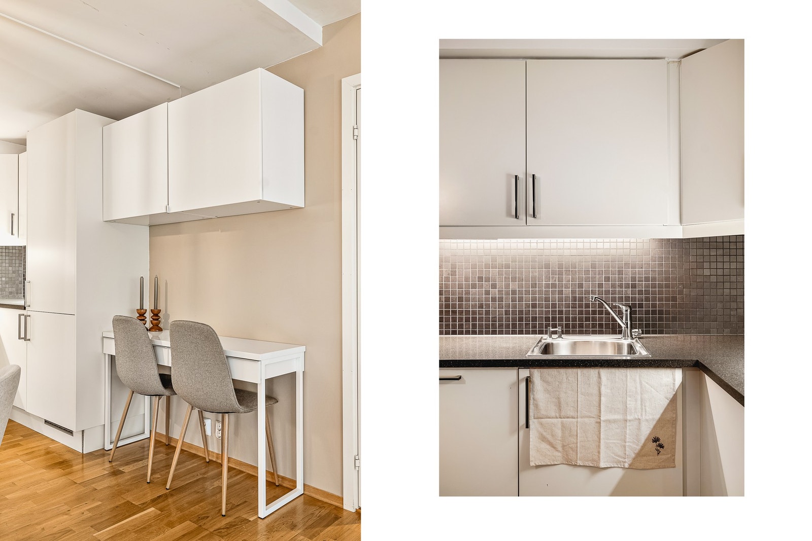 Av integrerte hvitevarer finner en induksjonsplatetopp, stekeovn, oppvaskmaskin, samt kjøl- og frys. Galleribilde