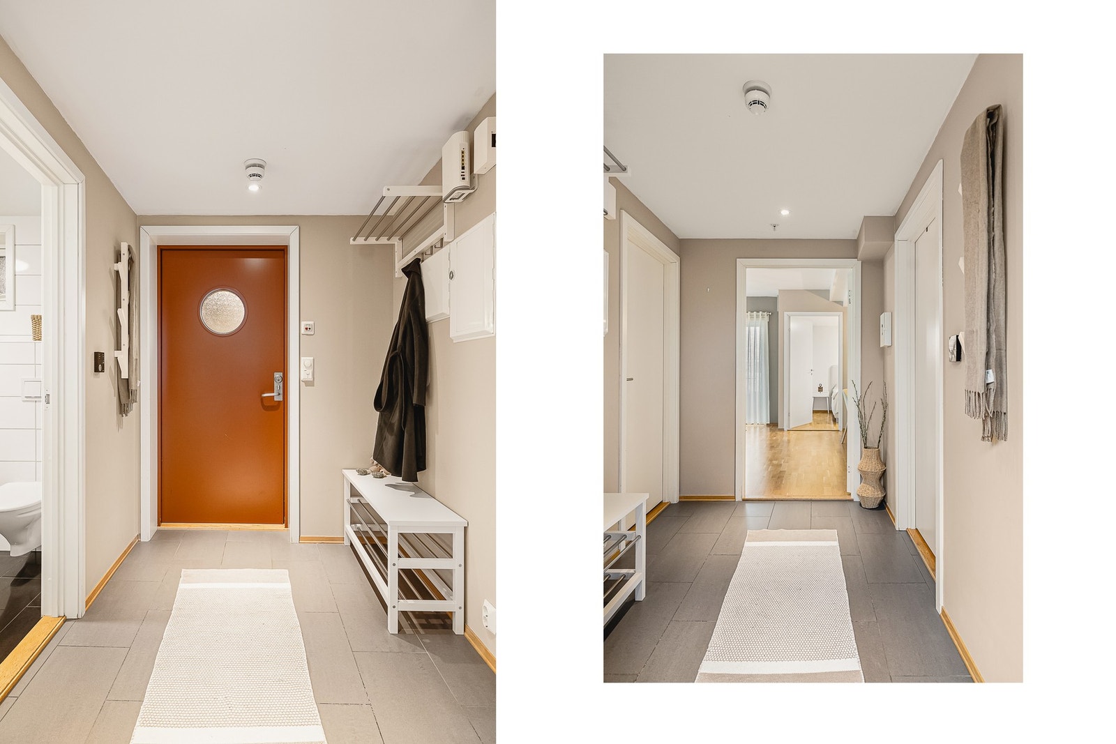 Gangen har plass til oppbevaring og til å henge fra seg yttertøy, samt praktiske varmekabler i gulvet. Galleribilde