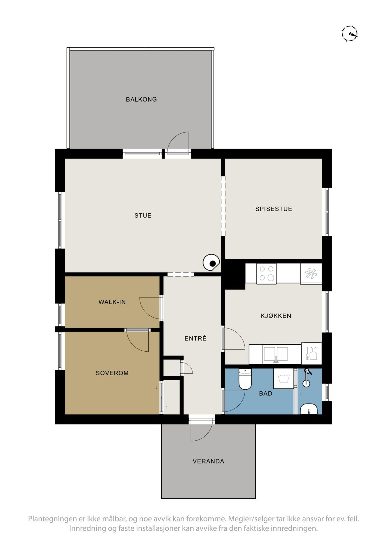 Plantegning 2. etasje. Leiligheten benyttes i dag med to soverom. Galleribilde