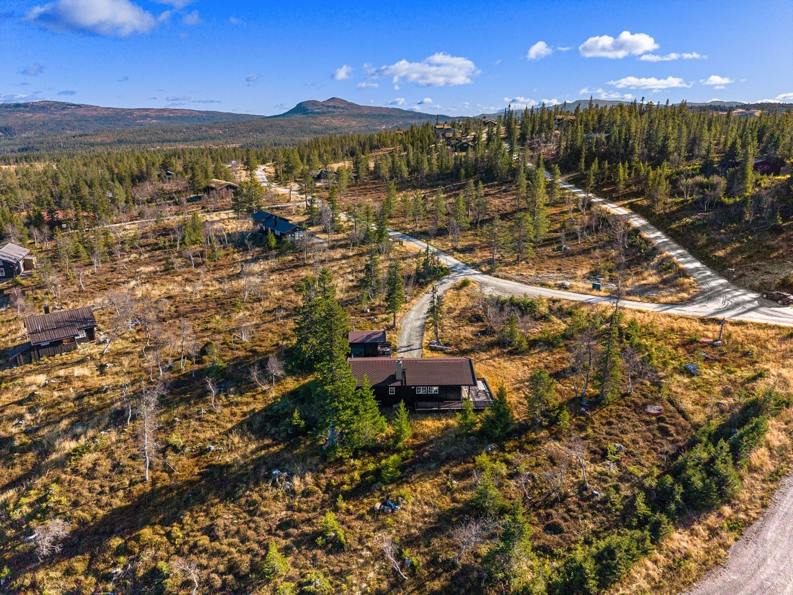 Spredt hyttebebyggelse med god plass mellom tomtene. Galleribilde