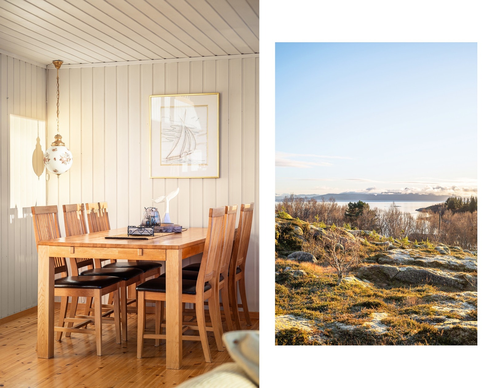 Spisestua fungerer som et samlingspunkt for familie og venner med utsikt rett ut i naturen Galleribilde