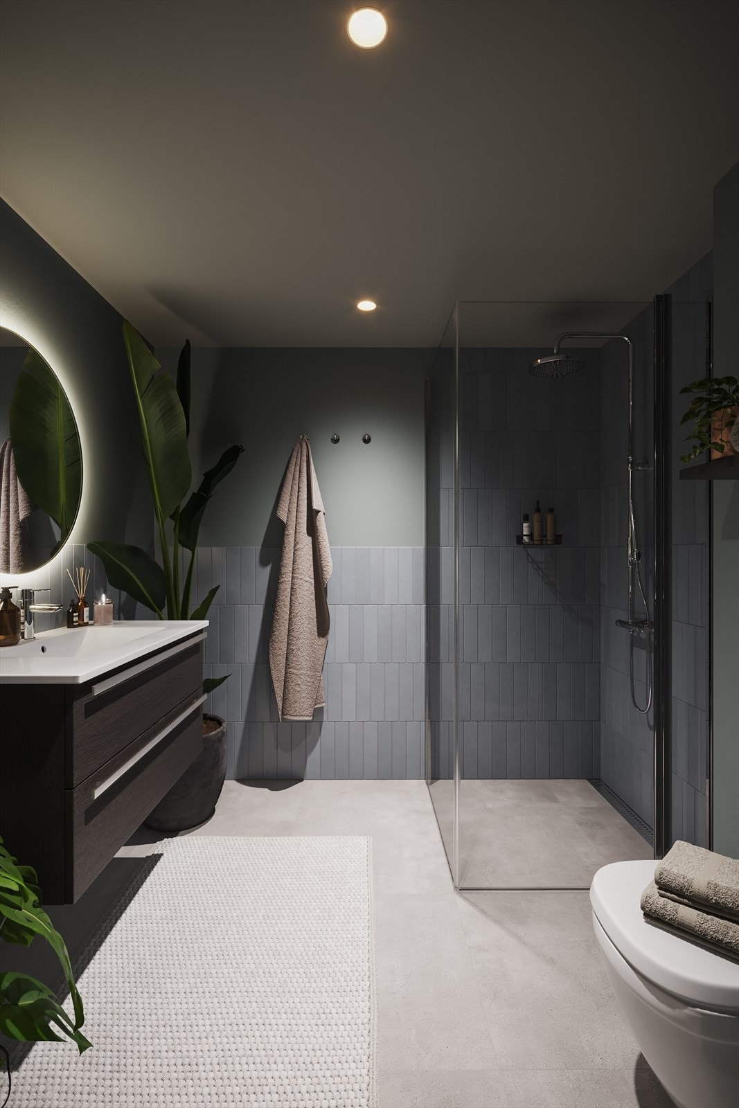 Leilighetene leveres med flislagt bad. Illustrasjon av bad i leilighet B0603 Galleribilde