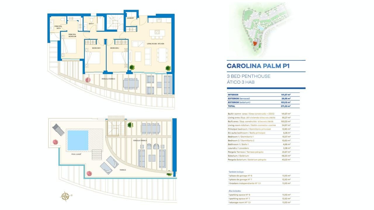 Plantegning av Carolina Palm P1 med privatbasseng Galleribilde