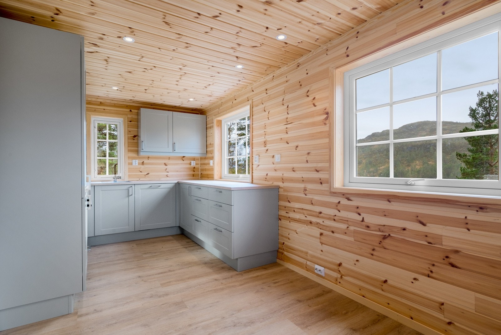 Det er plass for spisestuemøbler ved vinduet. Galleribilde