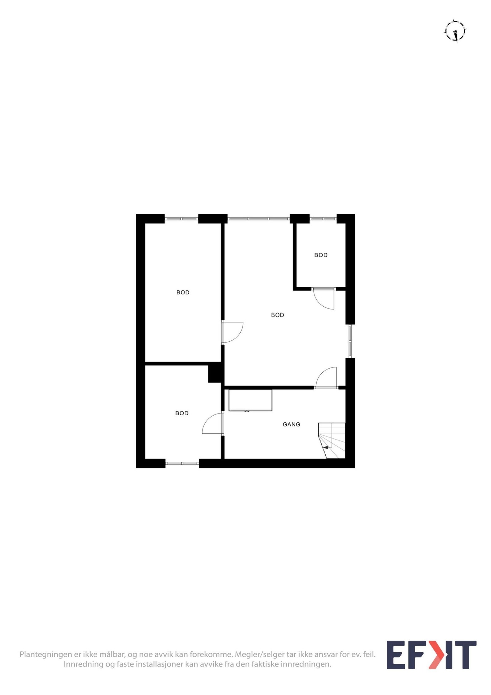 Plantegning kjeller med god plass til oppbevaring og ferdig opplegg til vask og tørk. Galleribilde