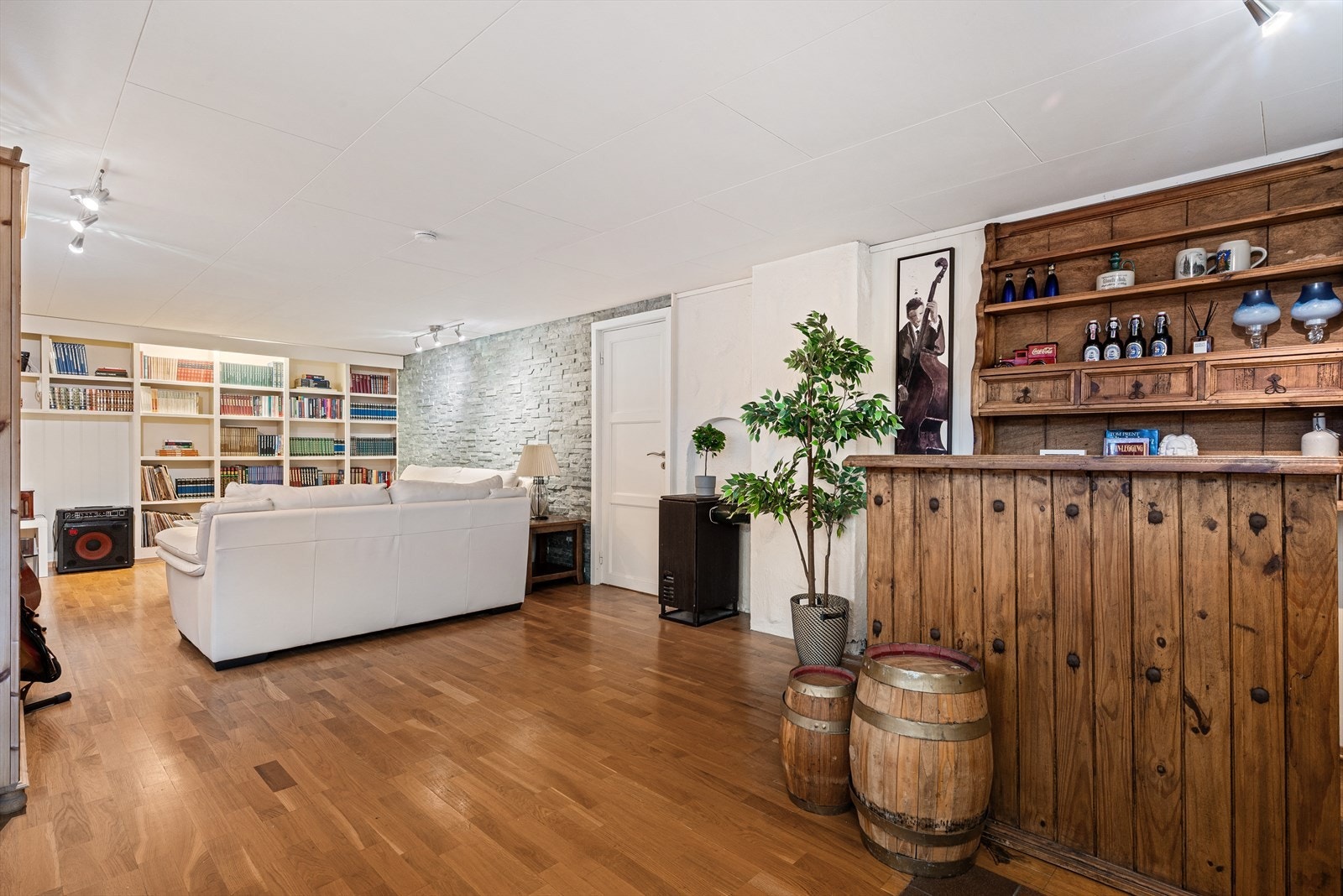 Rommet har barløsning og god plass til boksamlingen. Galleribilde