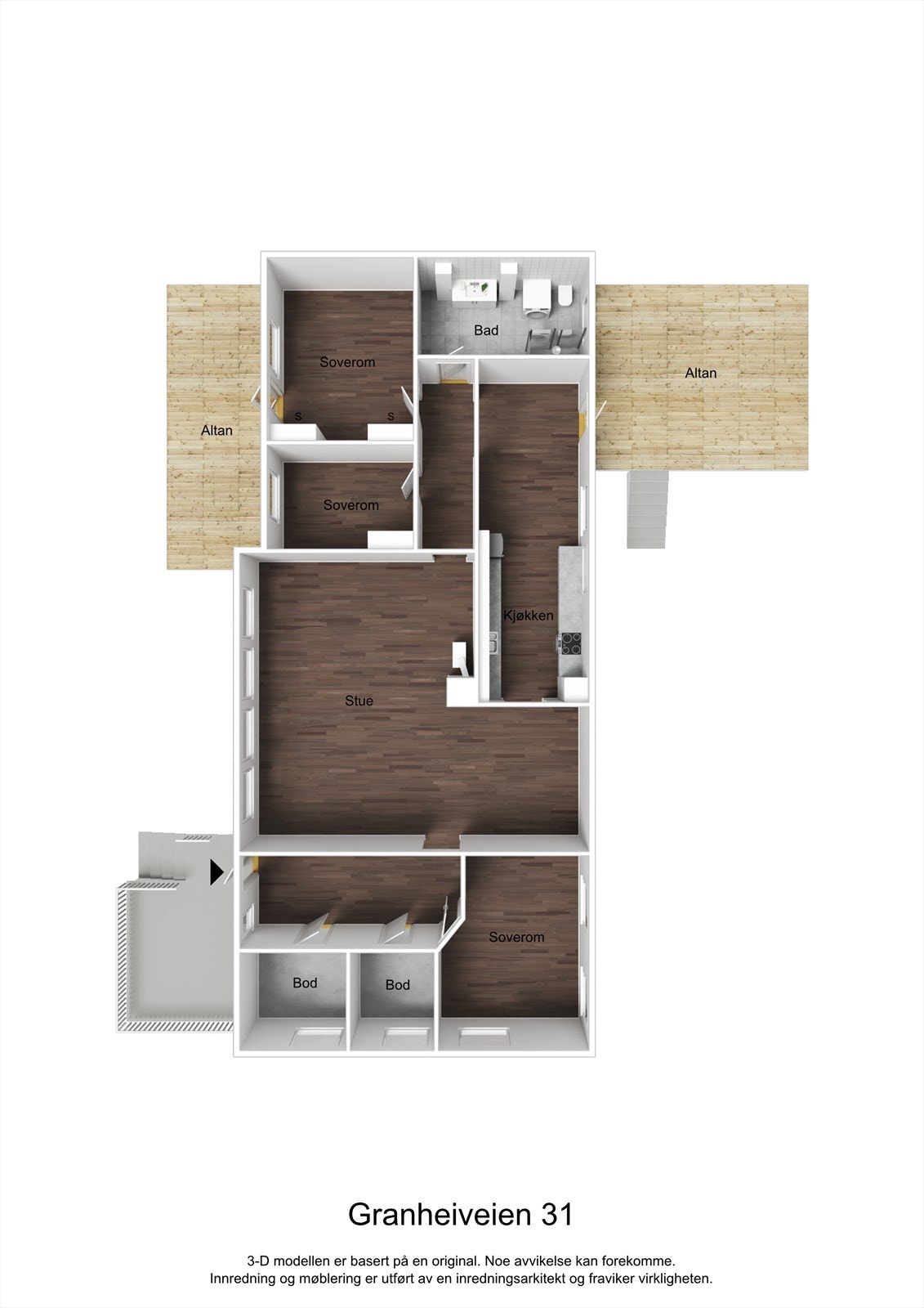 3D planillustrasjon over 1.etasje hovedplan. Galleribilde