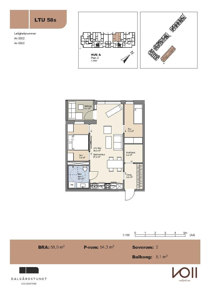 Planskisse. Leiligheten disponerer egen bod og parkeringsplass i kjeller. Galleribilde
