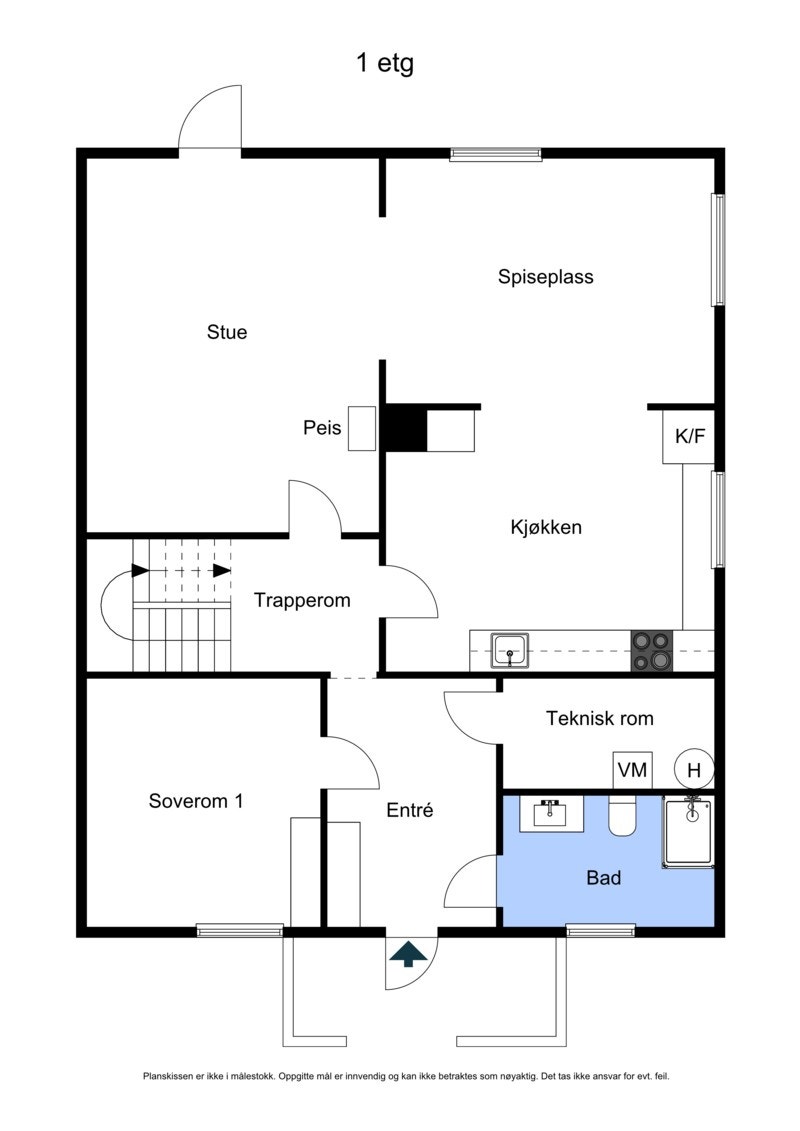 Eikebergveien 22: Plantegning 1. etasje. Galleribilde