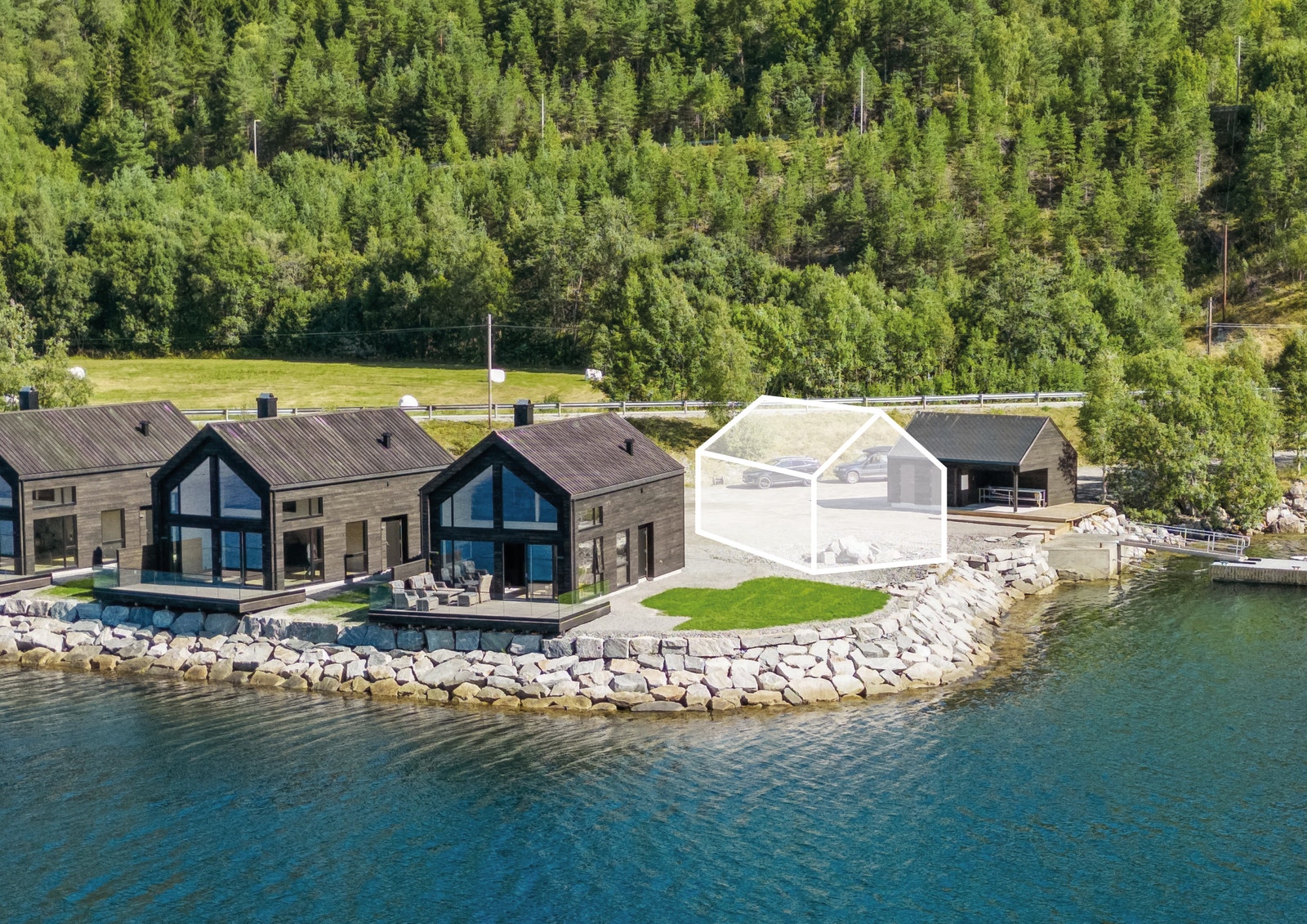 Visualisering av hvor neste hytte ca blir plassert og bygget. Galleribilde