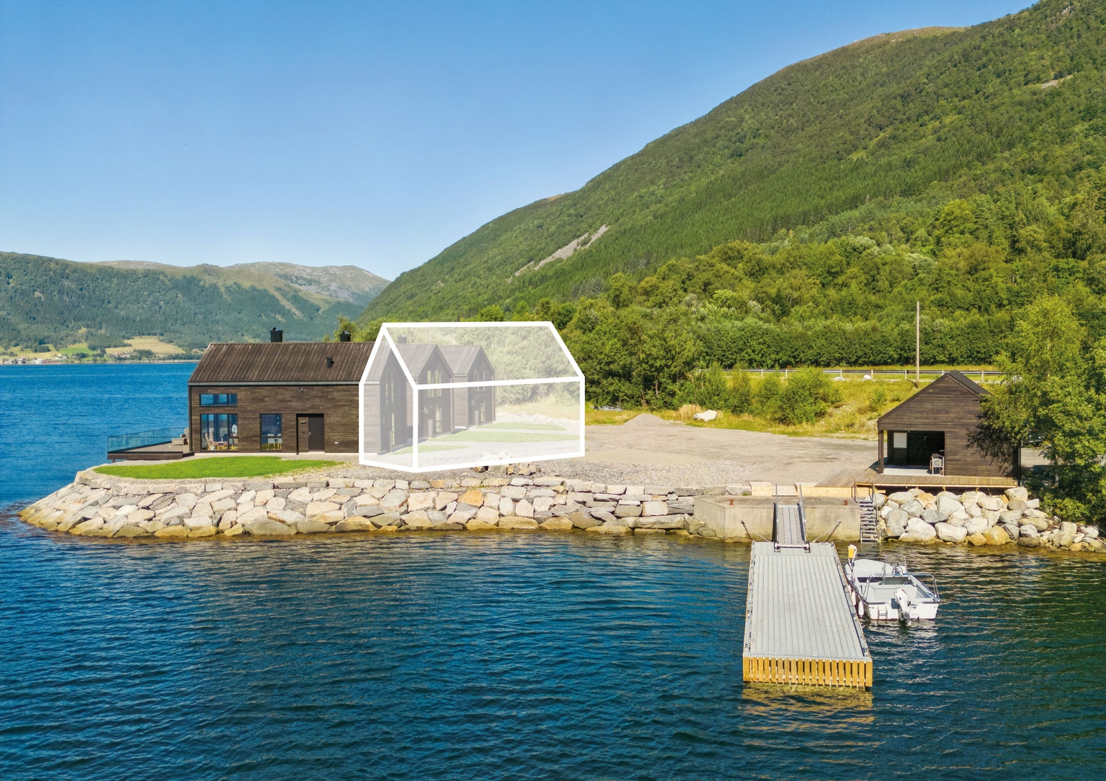 Visualisering av hvor neste hytte ca blir plassert og bygget. Galleribilde