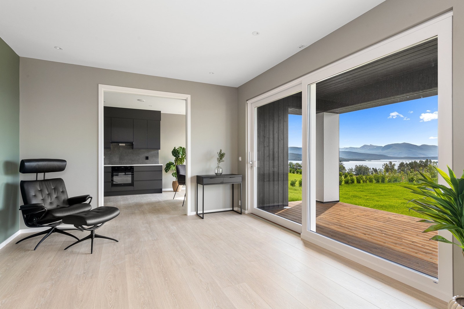 Stor skyvedør ut til overbygd terrasse. Galleribilde