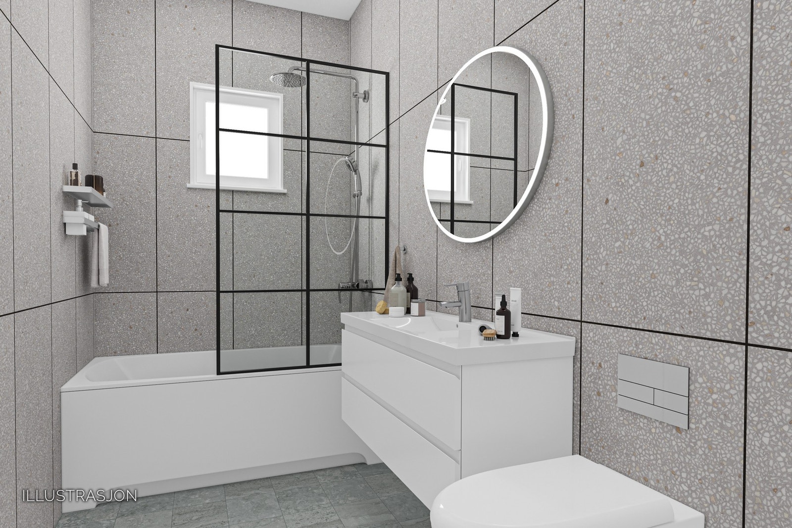 Badet er digitalt møblert og pusset opp. Galleribilde