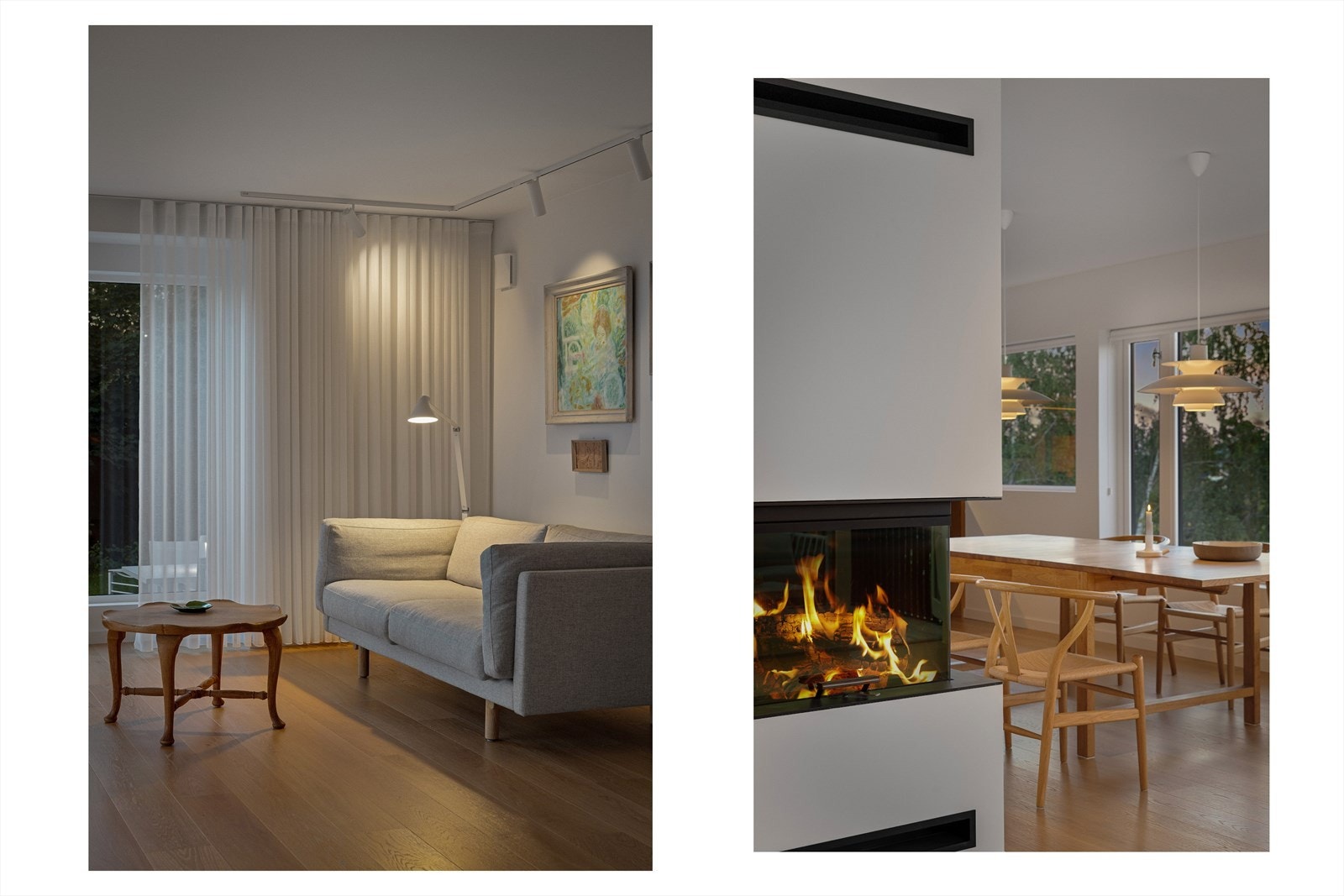 Hyggelig og flott peis fra Rais i stuen gir god varme og skaper en hyggelig atmosfære Galleribilde