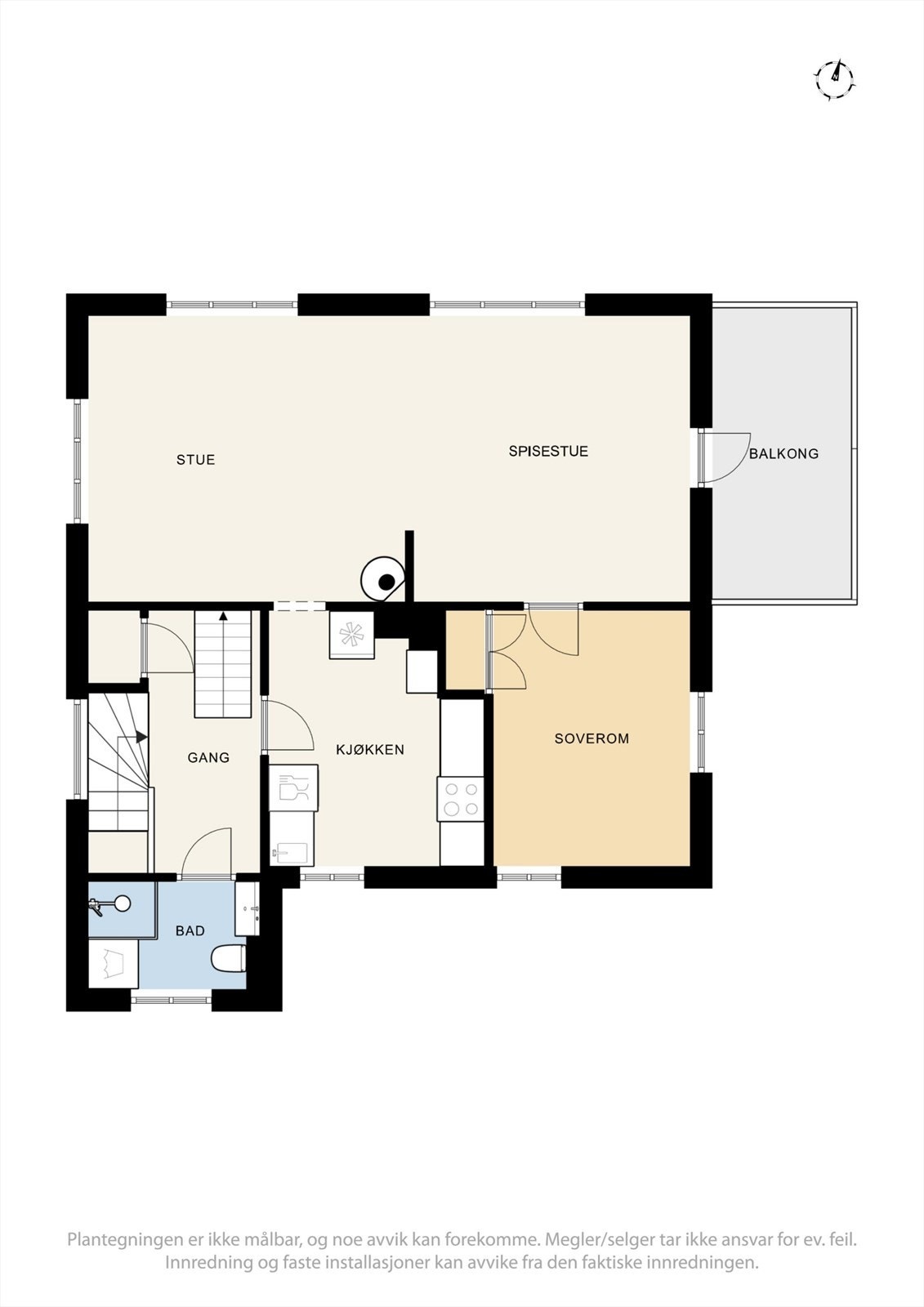 Alternativ planløsning ved fjerning av det ene soverommet. Galleribilde