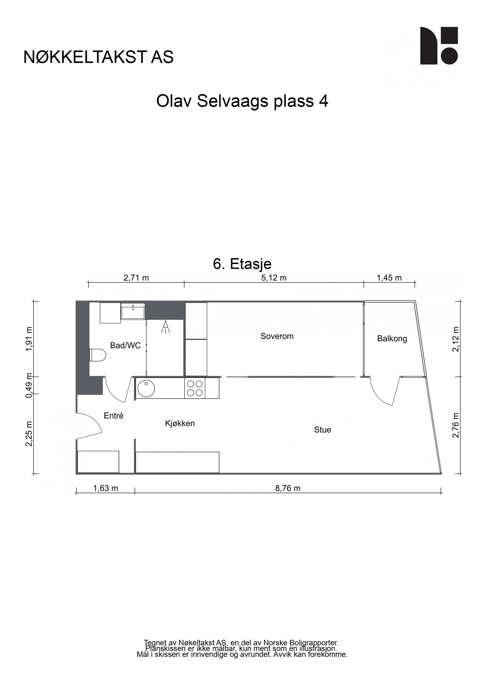 Plantegning. Leiligheten disponerer også en kjellerbod på ca. 5 kvm Galleribilde
