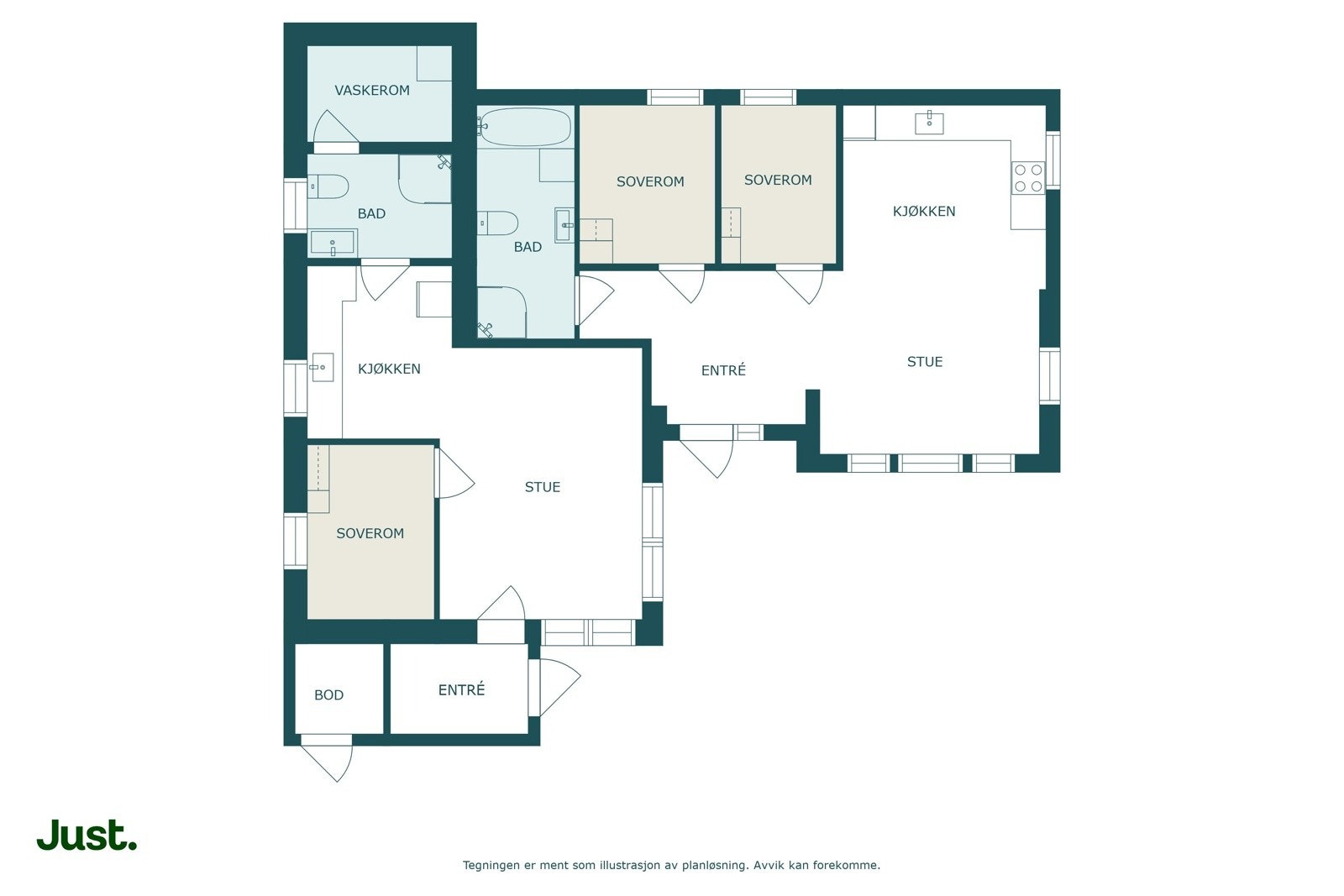 Boligen har to godkjente utleiedeler i sokkeletasjen. P.t. utleid for totalt kr 390.000,- pr år (kr 32.500,- pr mnd). Galleribilde