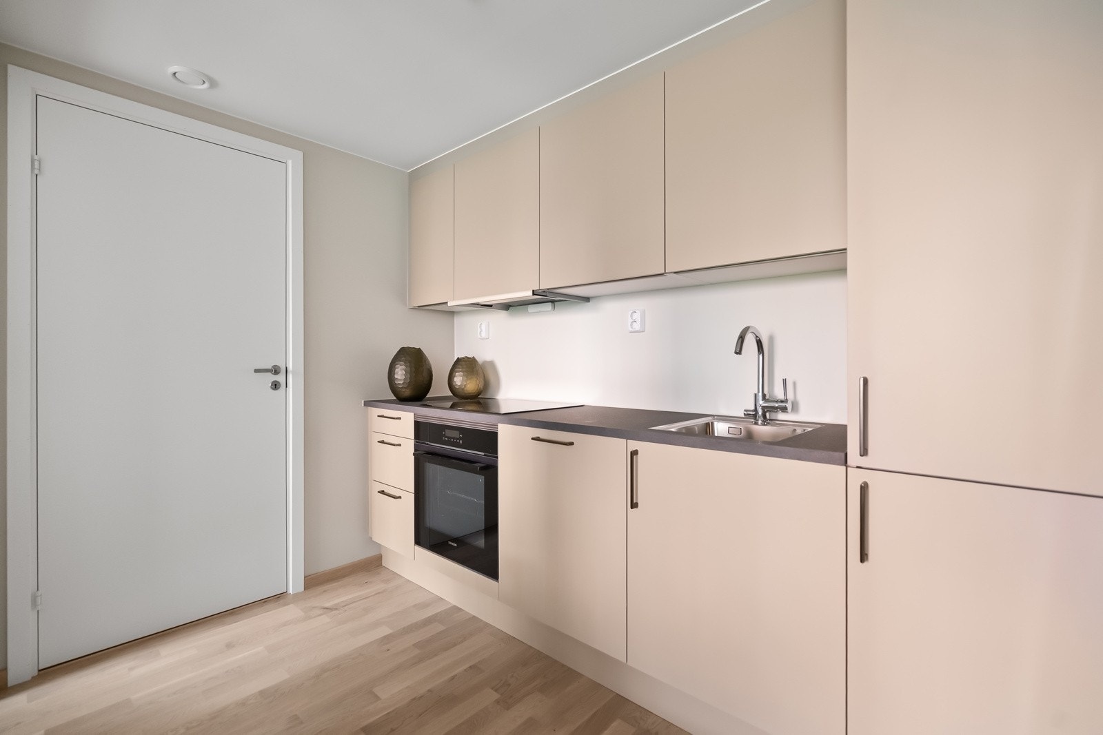 Hvitevarepakken inneholder integrerte hvitevarer som induksjonsovn med platetopp, kjøl/frys og oppvaskmaskin. Galleribilde