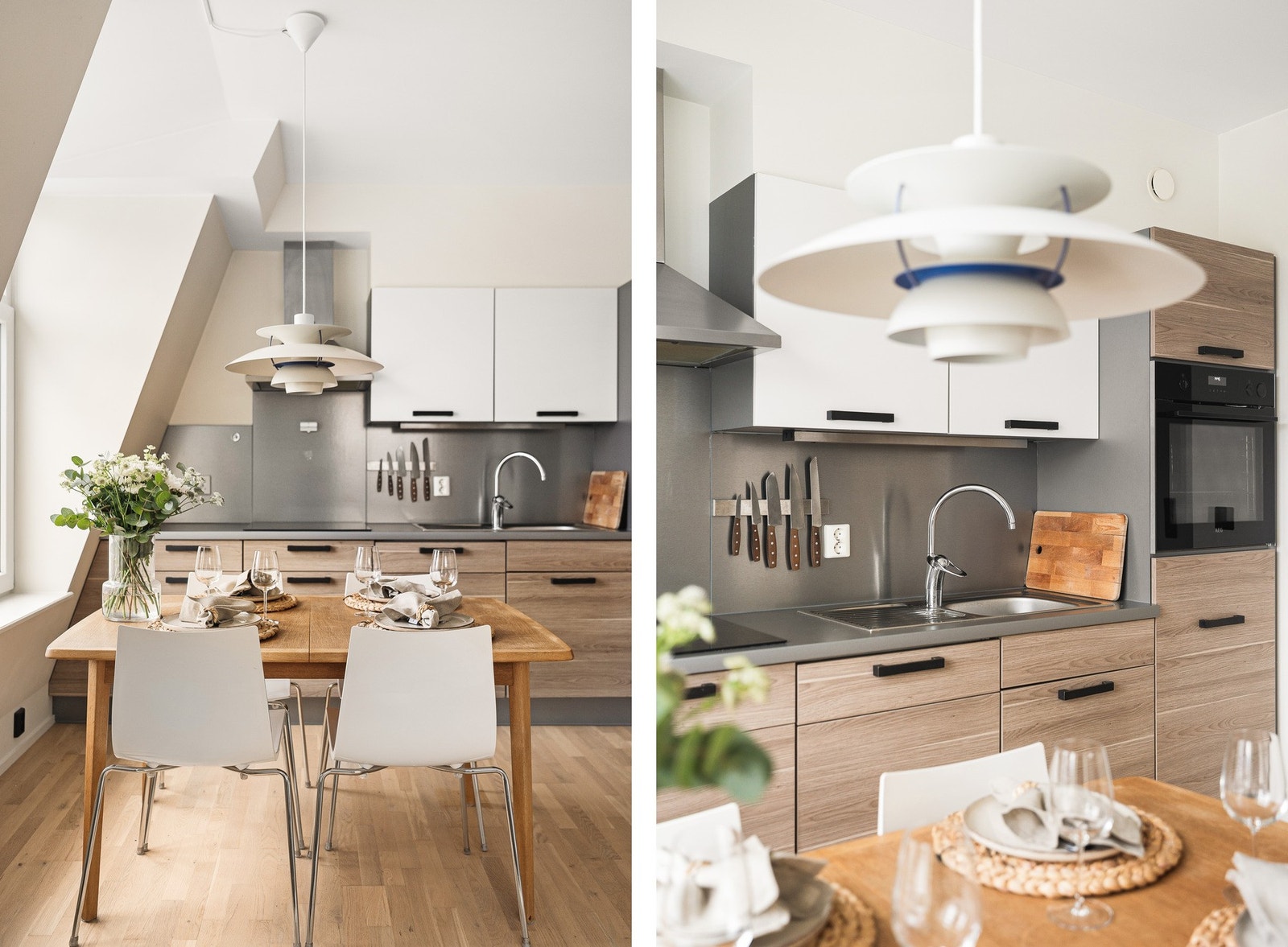 Det er utstyrt med integrerte hvitevarer, inkludert stekeovn og platetopp fra 2024, samt ventilator, kjøl og frys og oppvaskmaskin. Galleribilde