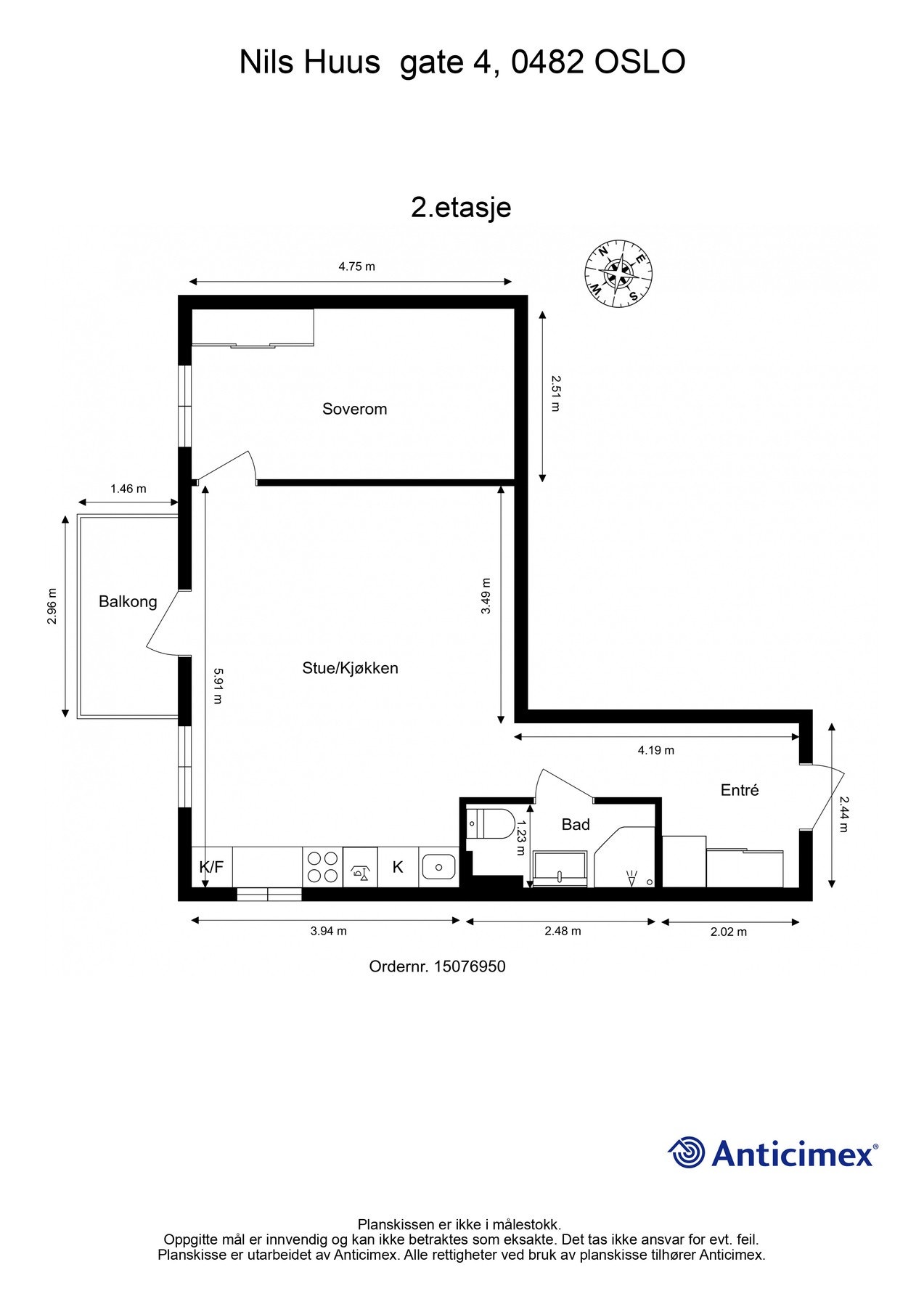 Her har du forresten planskissen, så du får orientert deg litt. I tillegg disponerer leiligheten én bod på 6 kvm. Galleribilde