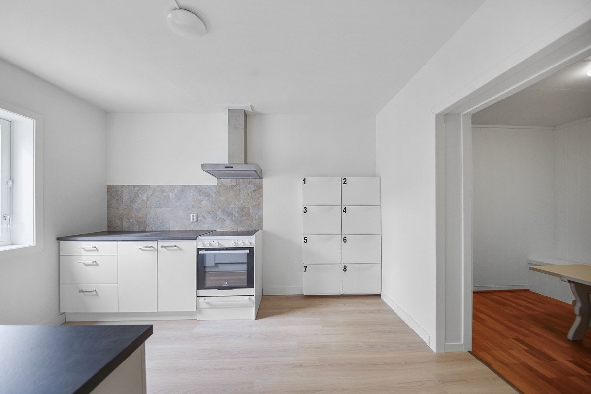 Nytt kjøkken med kjøleskap, komfyr og oppvaskmaskin Galleribilde