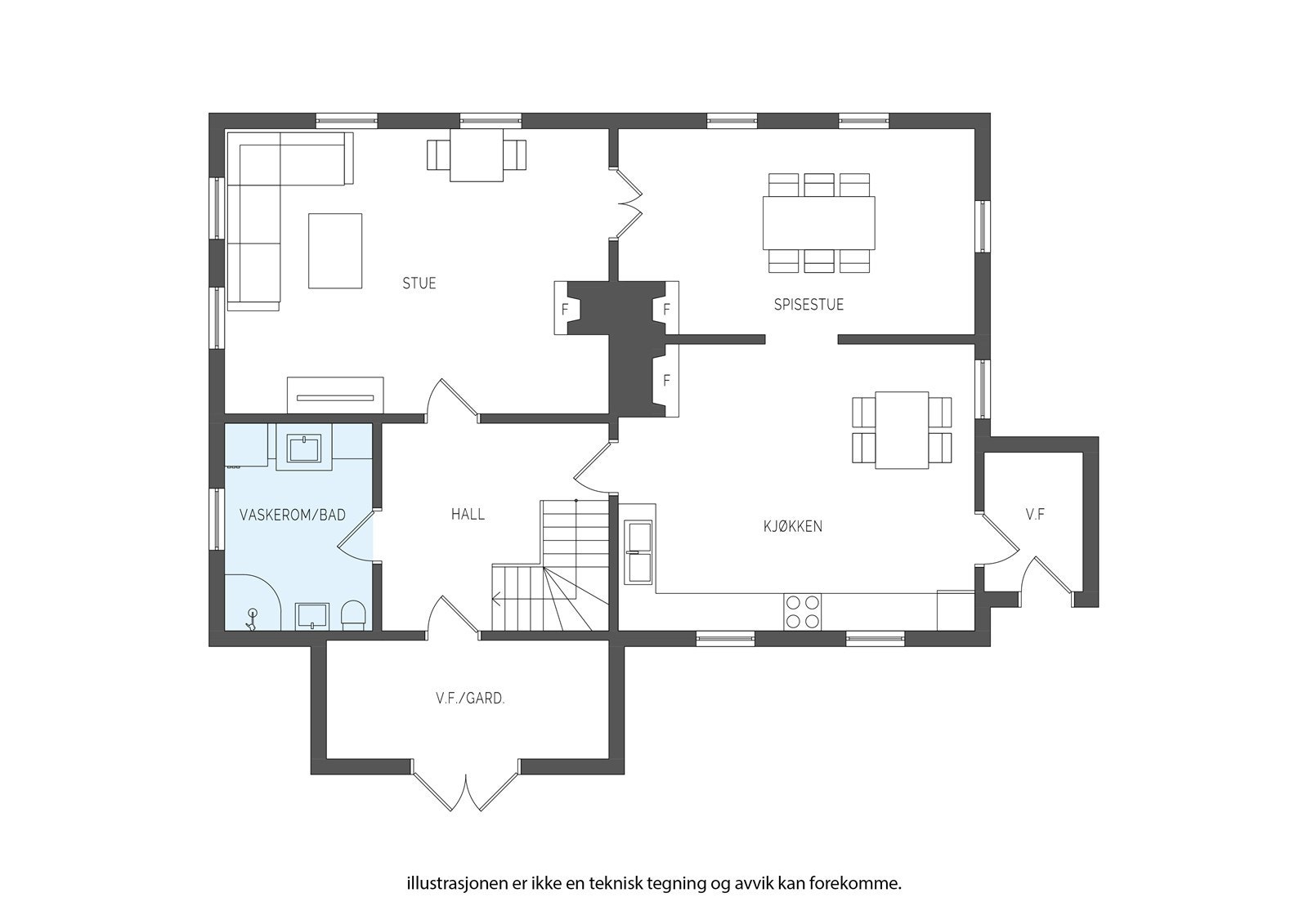 Plantegning 1. etasje - Hovedhus. Galleribilde