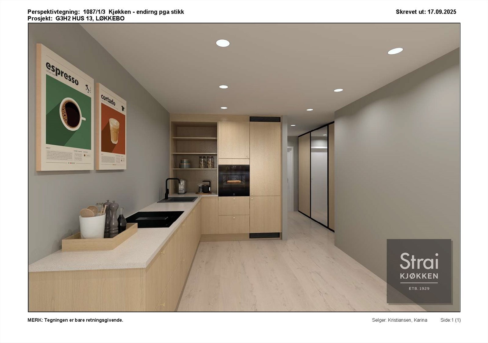 Kjøkkenet er oppgradert med fronter i lys eik og gjennomtenkte skapløsninger - illustrasjon, avvik vil forekomme. Galleribilde