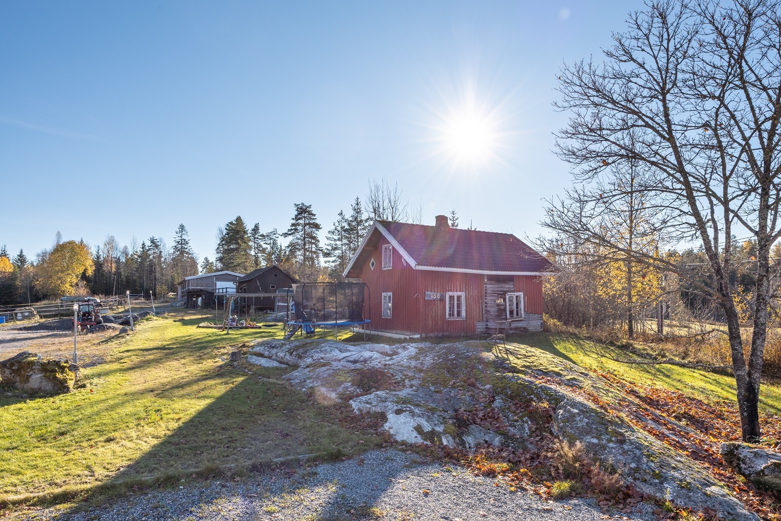 Hagen består av plenområder, fjell i dagen, noen frukttrær og prydbusker. Galleribilde