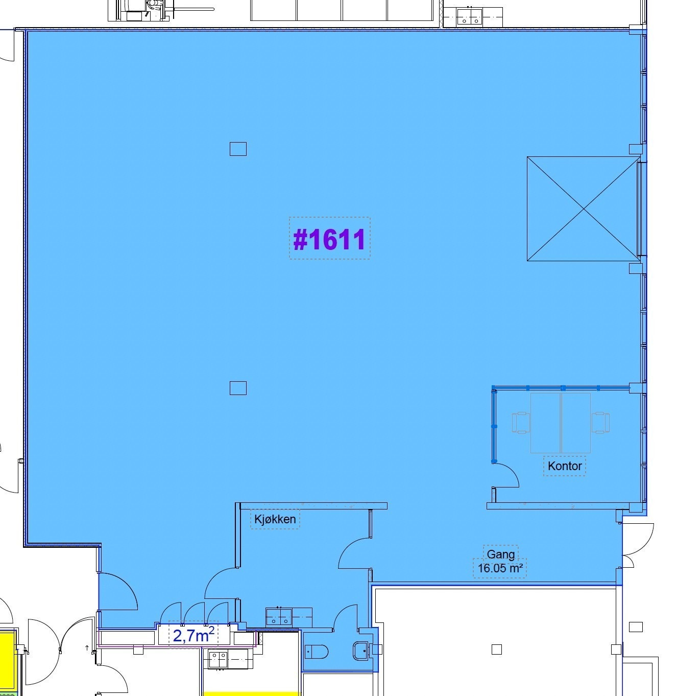 Midtunhaugen 10, lager og kontorlokaler. Planløsning. I tillegg til dette arealet kan det utvides med ytterligere kontorplasser samt lager i underetasje. Galleribilde