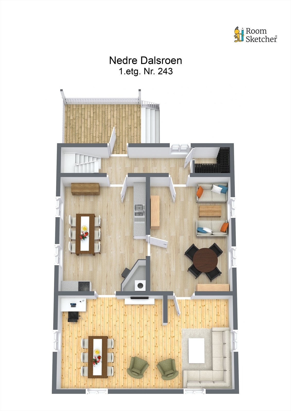 Planløsning hovedetasje. Loftet består kun av en trang gang/trapperom. Galleribilde