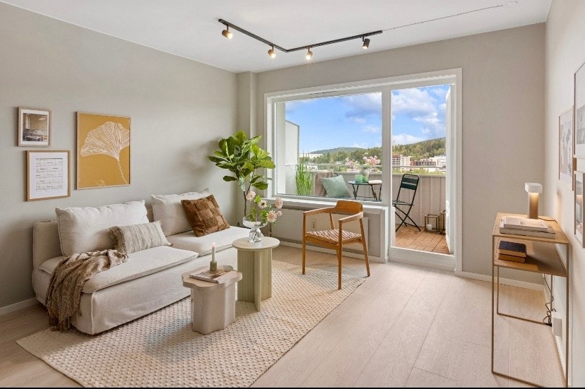 I stuen er det god plass til sofa og mediemøbler Galleribilde