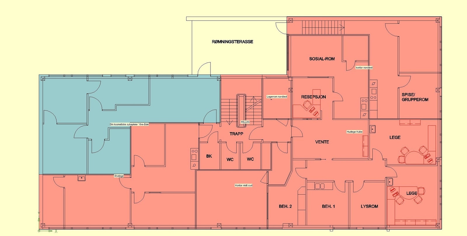 Arealet som er til leie er markert i blått Galleribilde