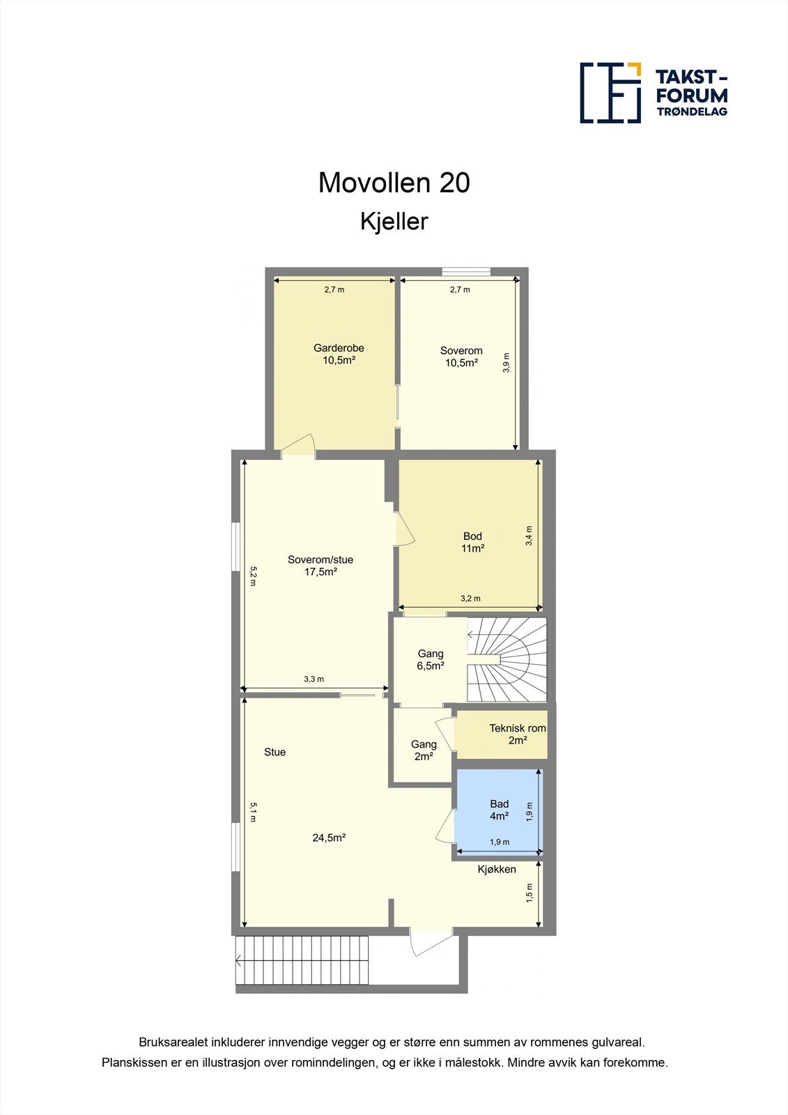 Planskisse kjeller og utleiedel. Galleribilde