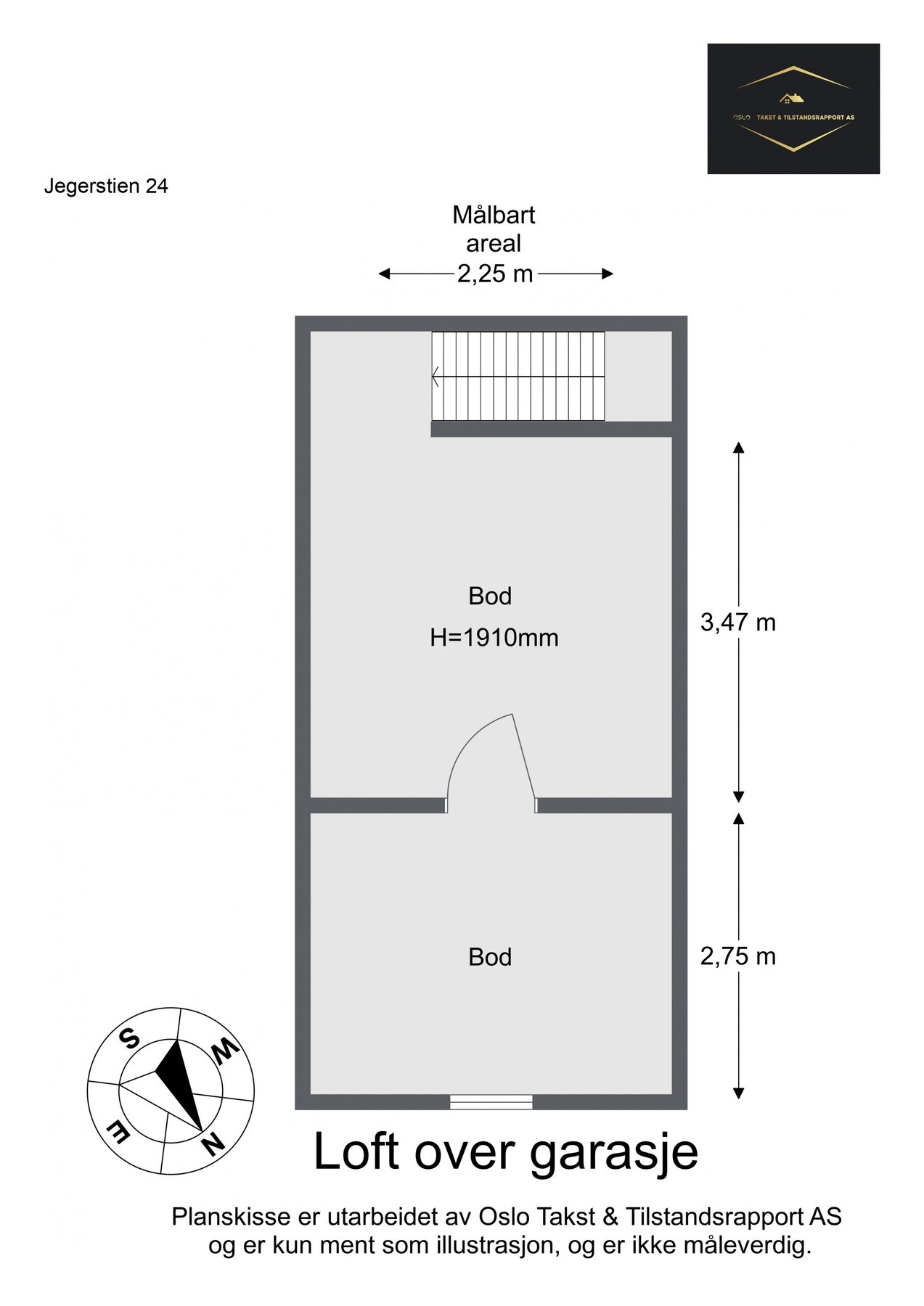 Plantegning loft over garasje. Galleribilde