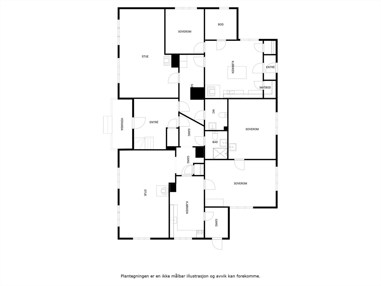 1. etasje: Leilighet A og B - Plantegningen er en ikke målbar illustrasjon og avvik kan forekomme. Galleribilde