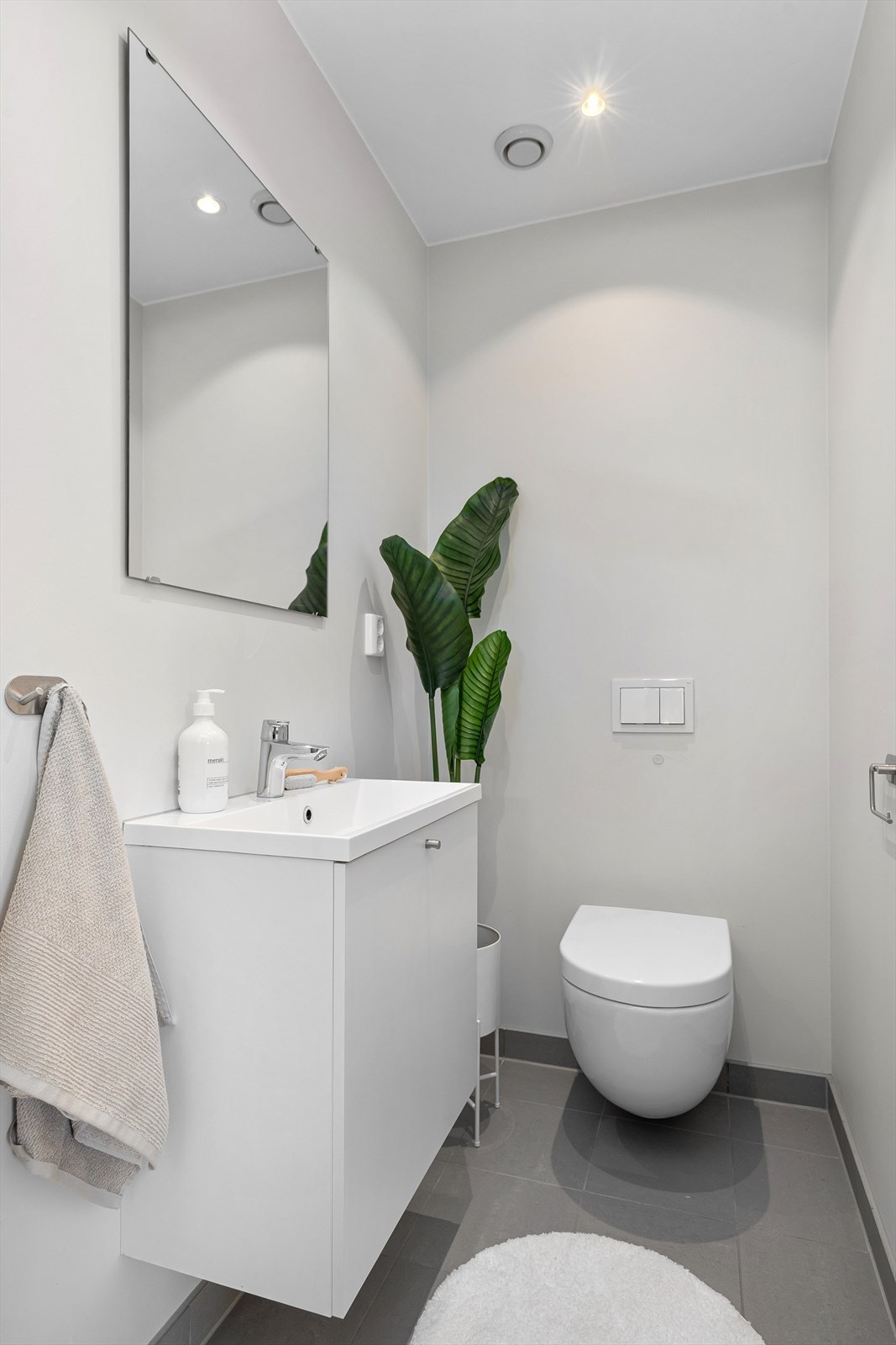 Et ekstra toalettrom er nesten et krav, rommet er utstyrt med veggmontert toalett og servant. Galleribilde