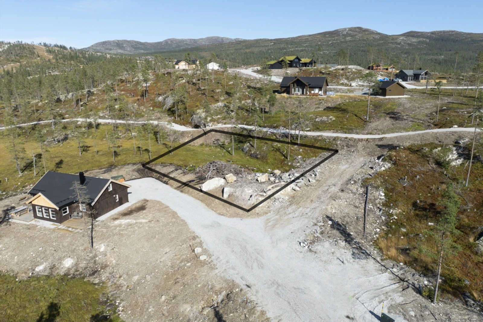 Bildet viser en omtrentlig markering av tomten. Galleribilde